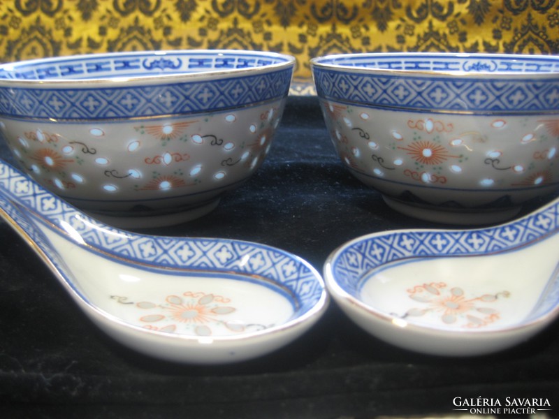 Rice grains, old Chinese bowls, with small spoon, 11.5 cm