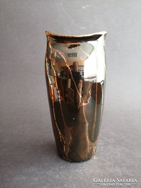Modern bright gold cracked glazed decorative ceramic vase - ep