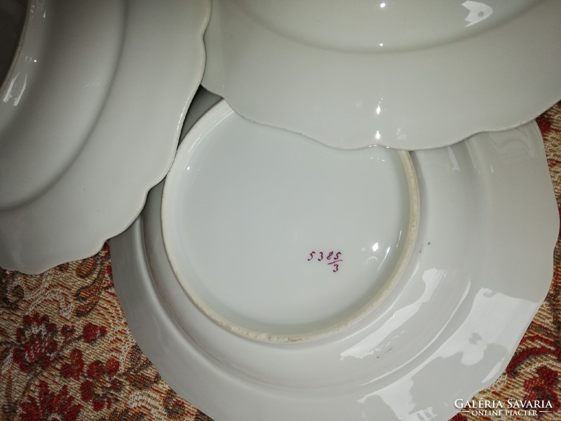 6 db Gyönyörű vastag porcelán Ibolyás mélytányér, tányér, paraszti dekoráció, Gyűjtői szépségek