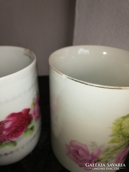 2 pink mugs, mugs, nostalgia pieces, one is Zsolnay porcelain