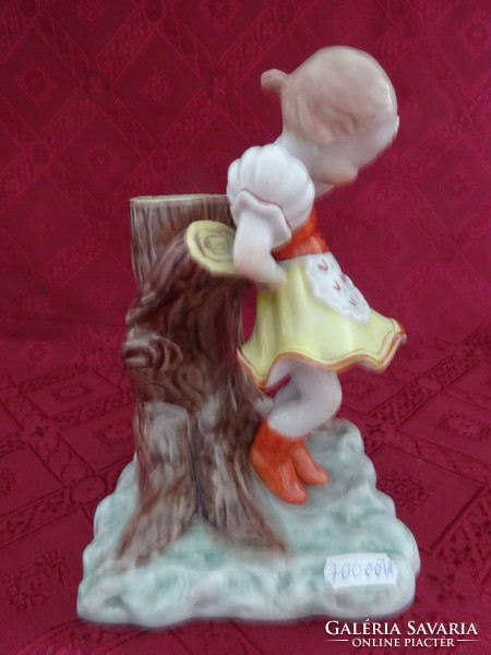 Herendi porcelán figurális szobor, kislány a fatörzsnél, magassága 19 cm. Vanneki!