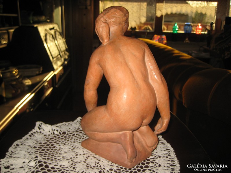 László Deák: terracotta nude, small sculpture, beautiful condition 25 cm