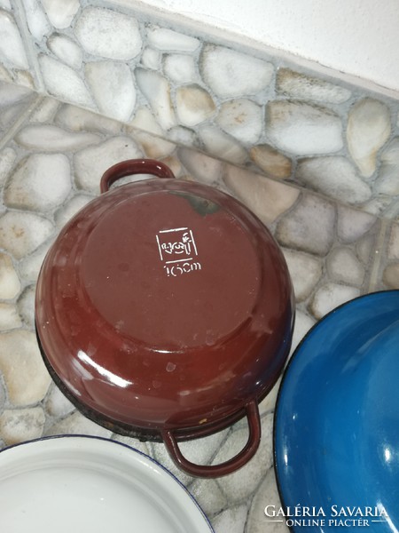 Enamel 4pcs Soccer Mug Flower Plate 16cm Brown Bowl Blue Plate Nostalgia Pieces