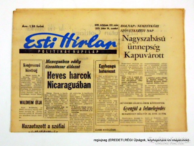 1979 június 30  /  Esti Hírlap  /  E R E D E T I, R É G I Újságok Szs.:  12640
