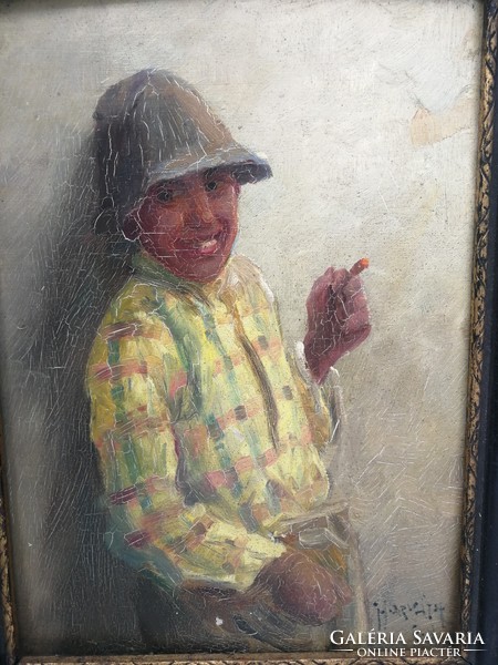 Ritkaság ! Horváth G. Andor festmény, hangulatos. Csavargó fiú cigizik ritka témája a festőnek!