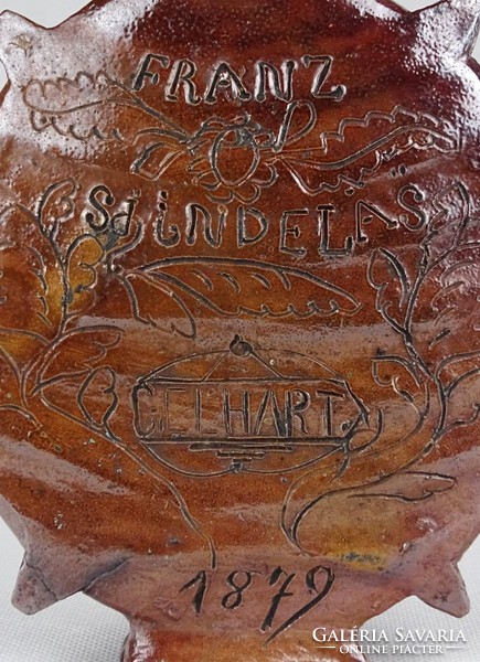 1A648 Antik sómázas cserép kulacs FRANZ SDINDELAS GELHART 1879