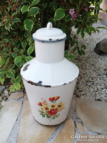 Rare Bonyhád floral, floral patterned enamel cegléd jug, nostalgia piece, peasant decoration