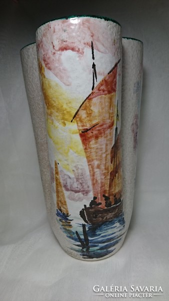 Giuseppe Barile Albisola olasz festett kerámia váza, 1950-es évekből.