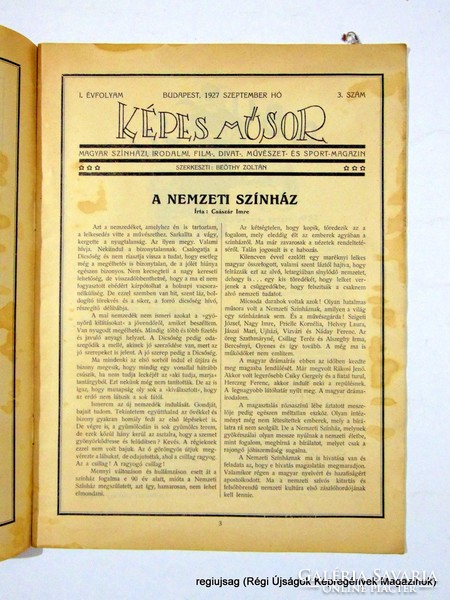 1927 szeptember  /  KÉPES MŰSOR  /  Régi ÚJSÁGOK KÉPREGÉNYEK MAGAZINOK Szs.:  14298