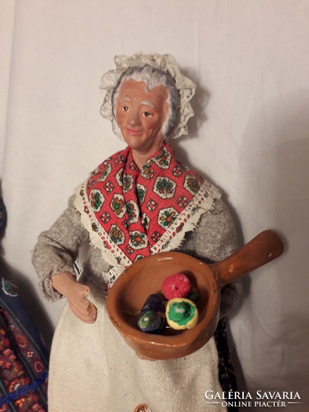 Two together! French Provence - i marked ceramic woman statue fruit seller in national costume