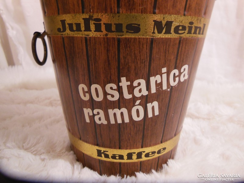 Box - metal - coffee barrel shaped - julius meinl - old - usable - 15 x 14 cm