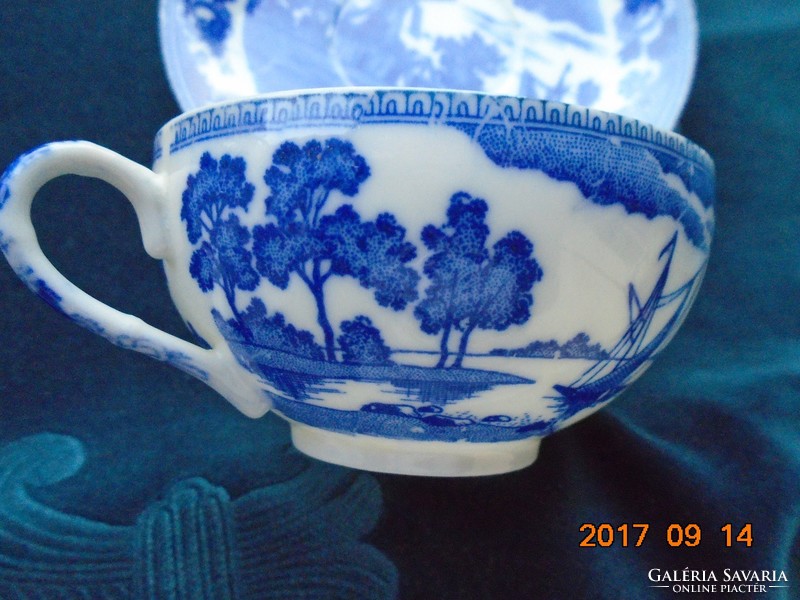 Tojáshéj japán porcelán teás csésze alátéttel kobaltkék mintával