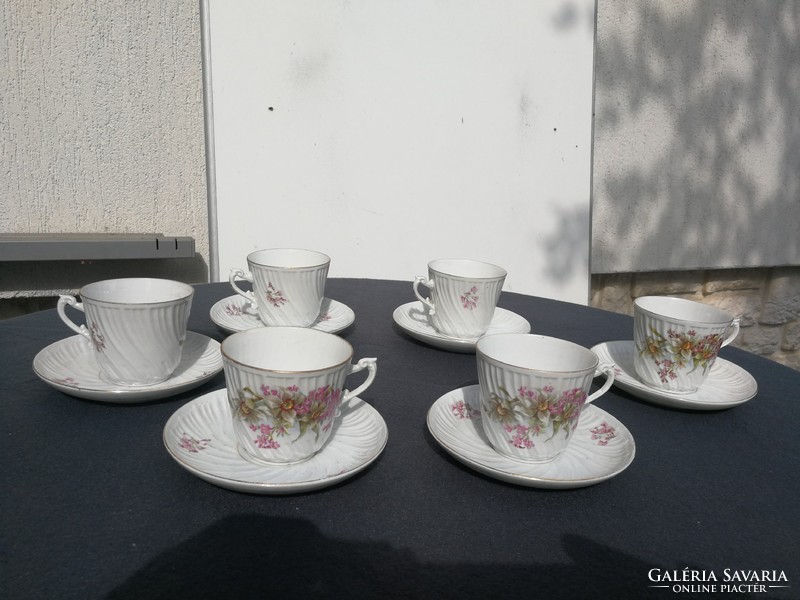 Teás, kávés, kakaós  csésze készlet virágos, vékony  porcelán.