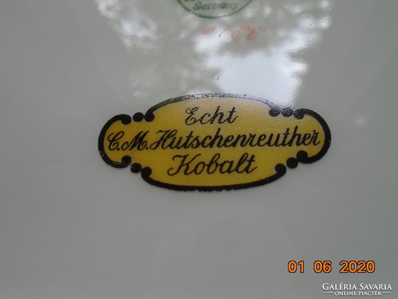 1939 Zománc csipkés kobalt arany dísztál a Hutschenreuter cég 125.évfordulójára
