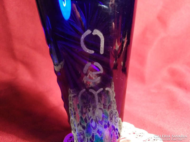 Hol6  Mesés kék kristály váza 12,5 cm 