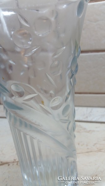 Antik, elegáns, hibátlan ólomkristály, csiszolt, nehéz, mintás váza 26x 12 cm eladó!