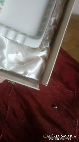 Hollóházi karácsonyi mintás hamuzó garnitúra selyembéléses dobozában