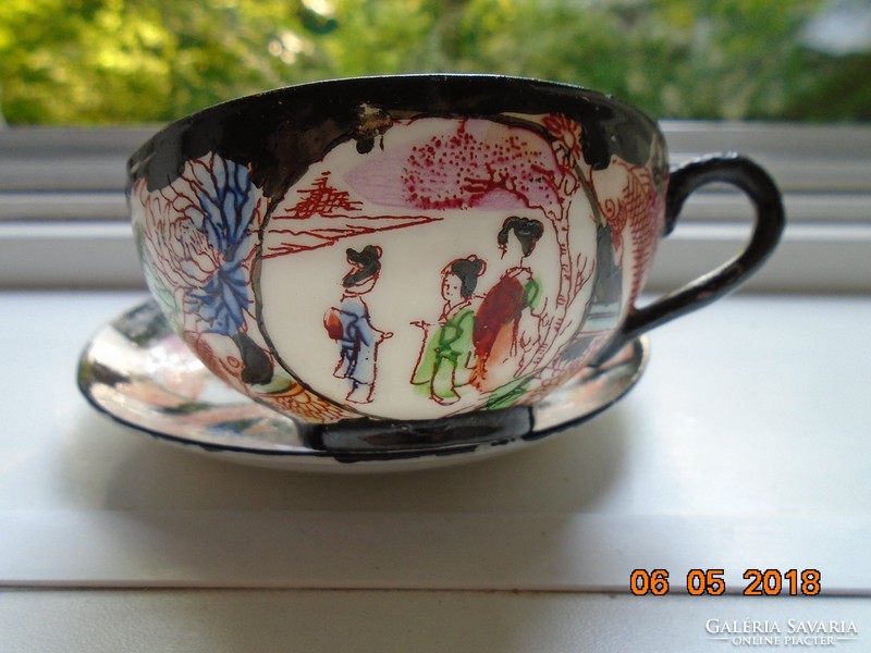 Kutani Hand Painted Brocade Carp and Geisha Pattern with Japanese Eggshell Coffee Cup Coaster