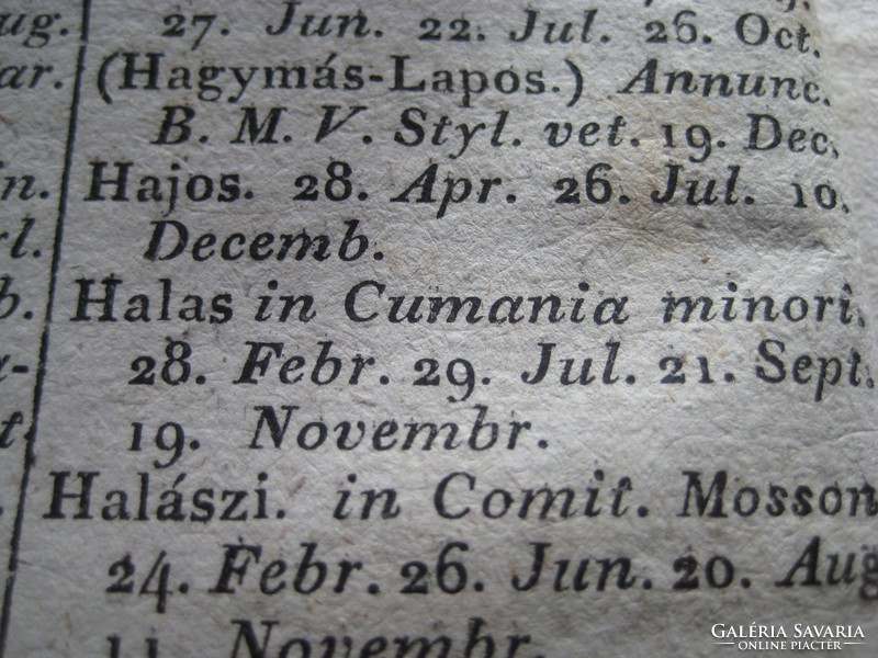 1820  as latin  nyelvű kalendárium , könyv , szép állapot , sok magyar vonatkozással