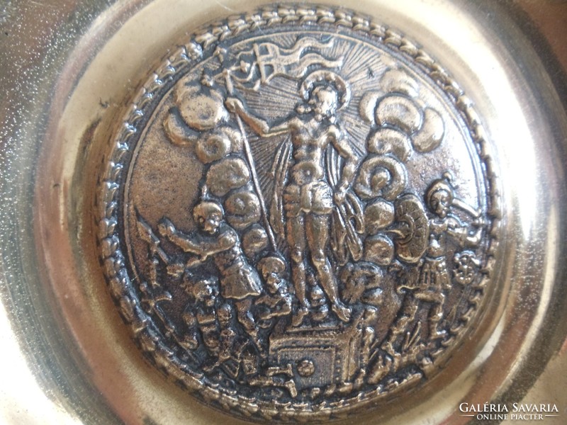 Gyönyörű bronz tál - Jézus Krisztus feltámadása és a 12 apostol 