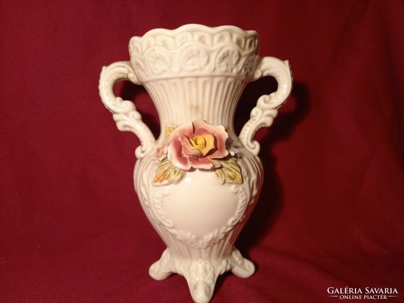 011 Fabulous Italian faience porcelain vase with flower pattern 26 cm 13 wide
