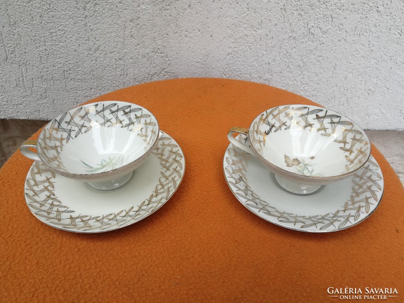 Teás csésze 2db Art deco finom vékony porcelán, Bavaria, elefánt csont szinű porcelán!  