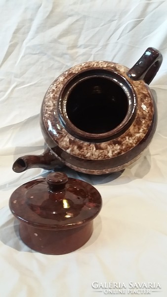 Régi nagyobb mázas barna kerámia teás kancsó kanna