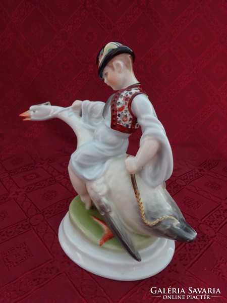 Herend porcelain, goose matyi figure, height 20 cm. Matyo is in a vest. He has!