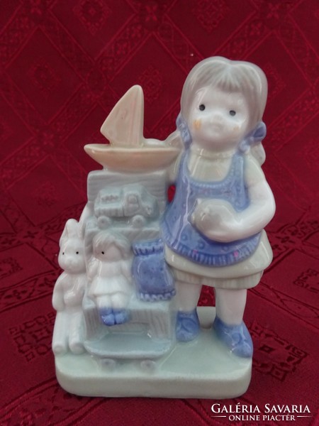 Német porcelán figurális szobor,  kislány a játékaival, magassága 12 cm. Vanneki!