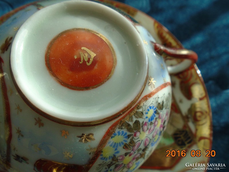 Antique Kutani only hand-painted gold contoured, special mark, tea cup with coaster