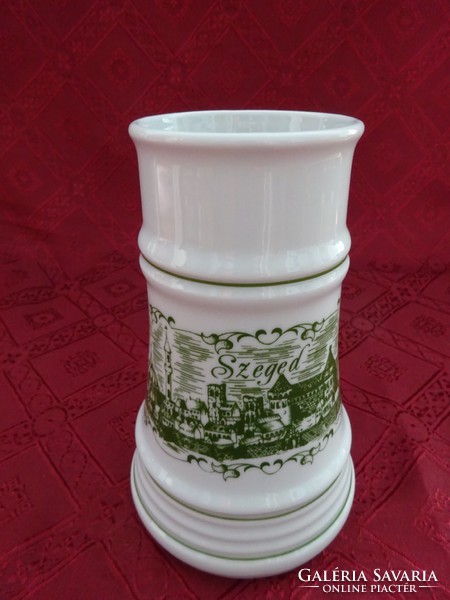 Alföldi porcelán sörös korsó, Szeged felirattal és látképpel, magassága 17 cm. Vanneki!