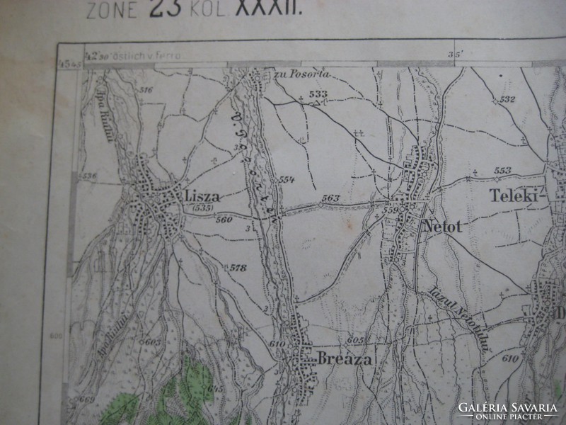 Military map, 1916 from the time of the monarchy, Lisza and Zernest, 58 x 43 cm