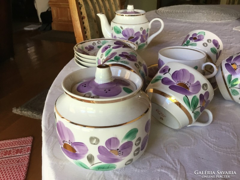 VERBILKI orosz, szovjet teás készlet, 5 személyes, kézi festéses (205)