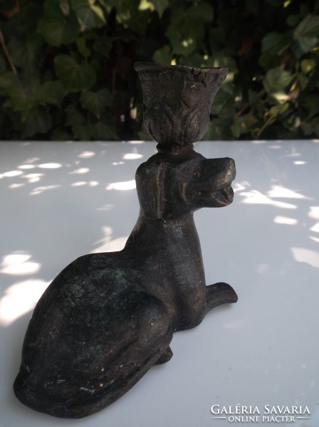 Candle holder - bronze - antique - dog - English - 9.5 X 9 x 4.5 Cm - flawless