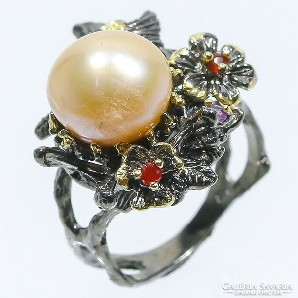 57 And handmade tongue and groove beaded carnelian 925 silver ring