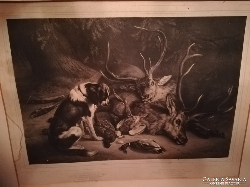 Hunting scene lithography, lithograph pilothy and löhle