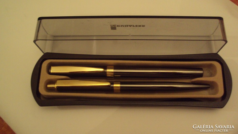 Elegant, black metallic pen set--- gold tip (iridium) ink cartridge fountain pen + ballpoint