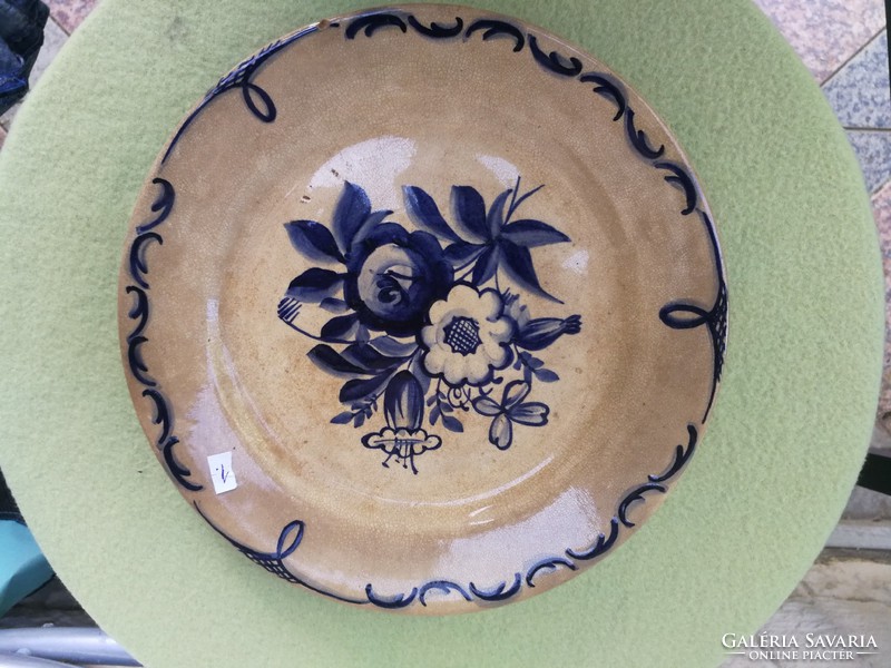 Emil Fischer, Budapest plate, bowl majolica faience, floral, blue! Special museum collection