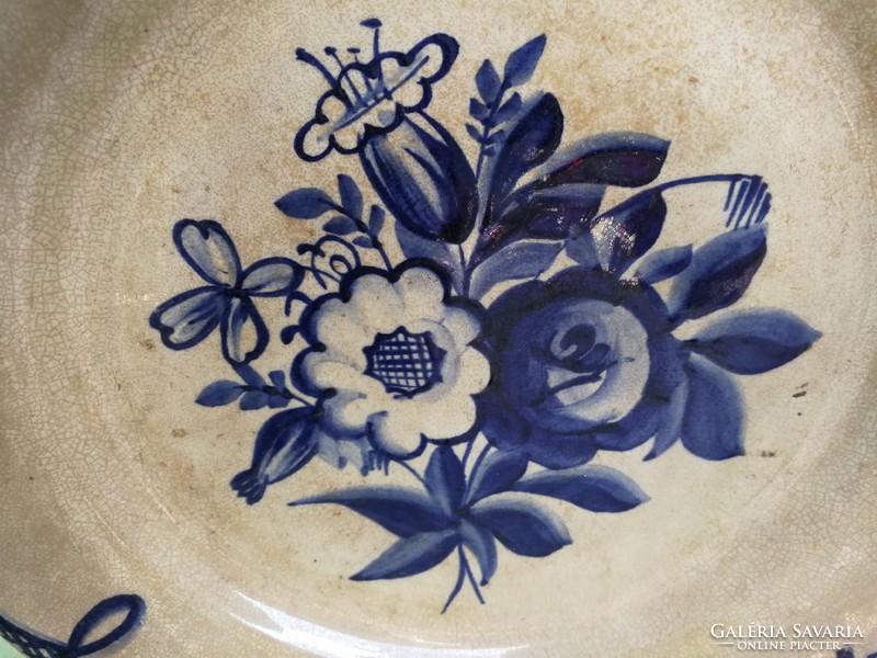 Emil Fischer, Budapest plate, bowl majolica faience, floral, blue! Special museum collection
