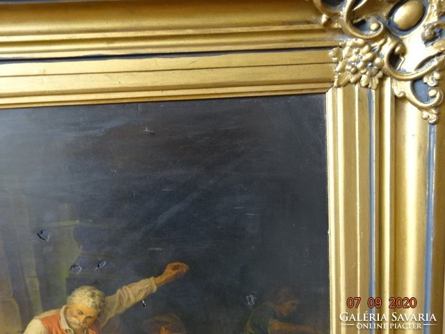 Bihari Sándor festőművész - Mulató parasztok olaj nyomat festménye. Kép mérete 90 x 70 cm.