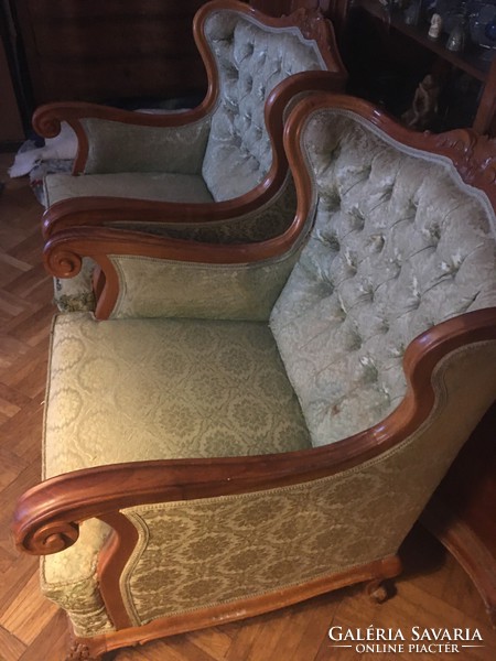 Beautiful rare neo-baroque cherry wood sofa set with fold-out sofa