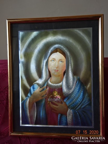 Szűz Mária kép, mérete 21 x x 15,5 cm.