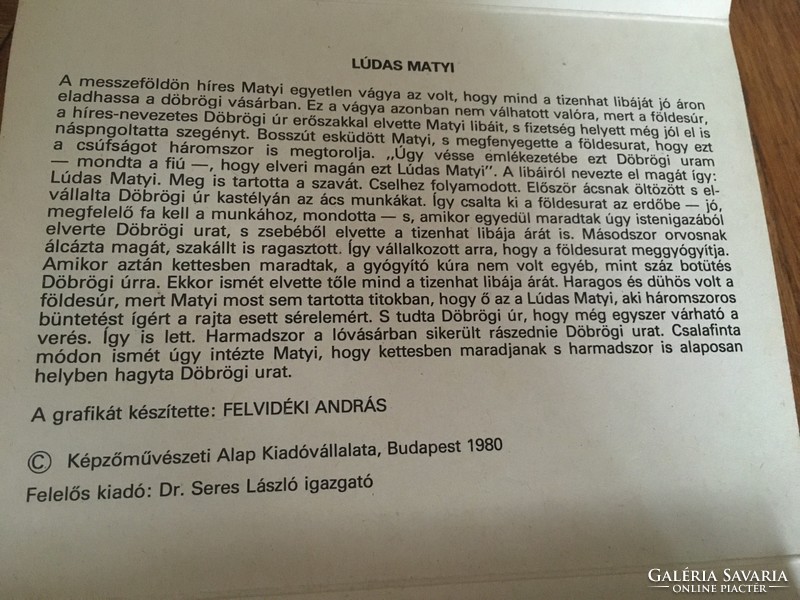 Triál és Képzőművészeti Alap Kiadóvállalata Lúdas Matyi mesés összerakó játék 1980-ból