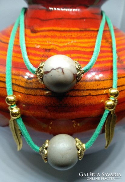 Chohua jasper necklace with 2 18 mm pearls