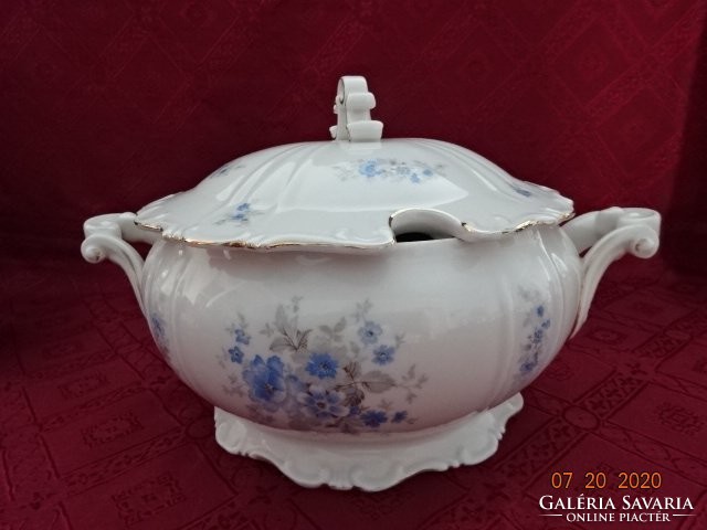 Zsolnay porcelán antik, pajzspecsétes leveses tál. Kék virágmintával. Vanneki!