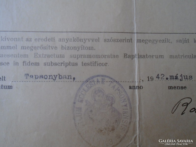 G028.53 Régi irat  TAPSONY  (Somogy) 1942 - Nagy József - Rogáts Kálmán 