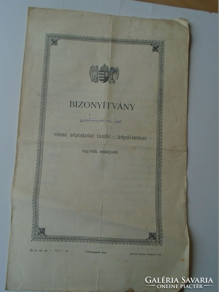 G028.50 Sárospatak  Népiskolai bizonyítvány 1923 Hodossy Béla igazgató aláírása