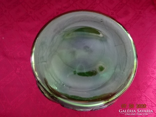 Zöld üveg kancsó, nyomott mintás, magassága 22 cm. Vanneki! Jókai.
