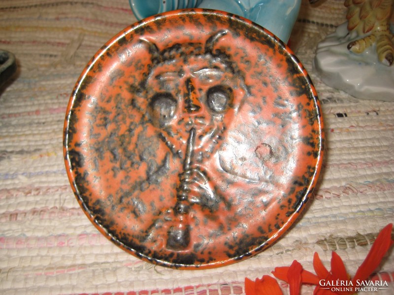 Tófej ceramics, juried, flute-playing faun, wall ceramics, 15 cm