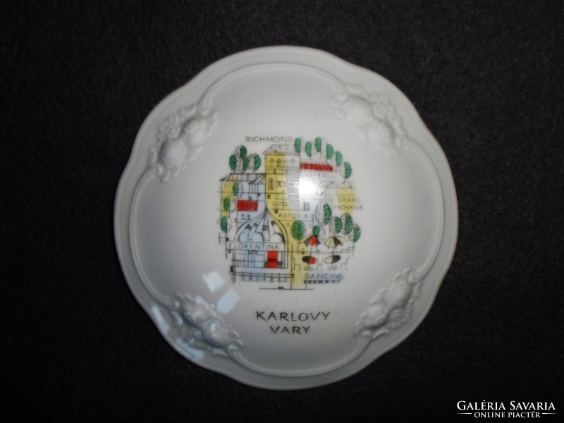Régi fedeles cseh porcelán doboz Karlovy Vary emlék, 50-es / 60-as évek